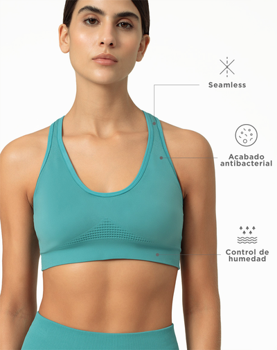 Top deportivo soporte alto seamless pocas costuras azul
