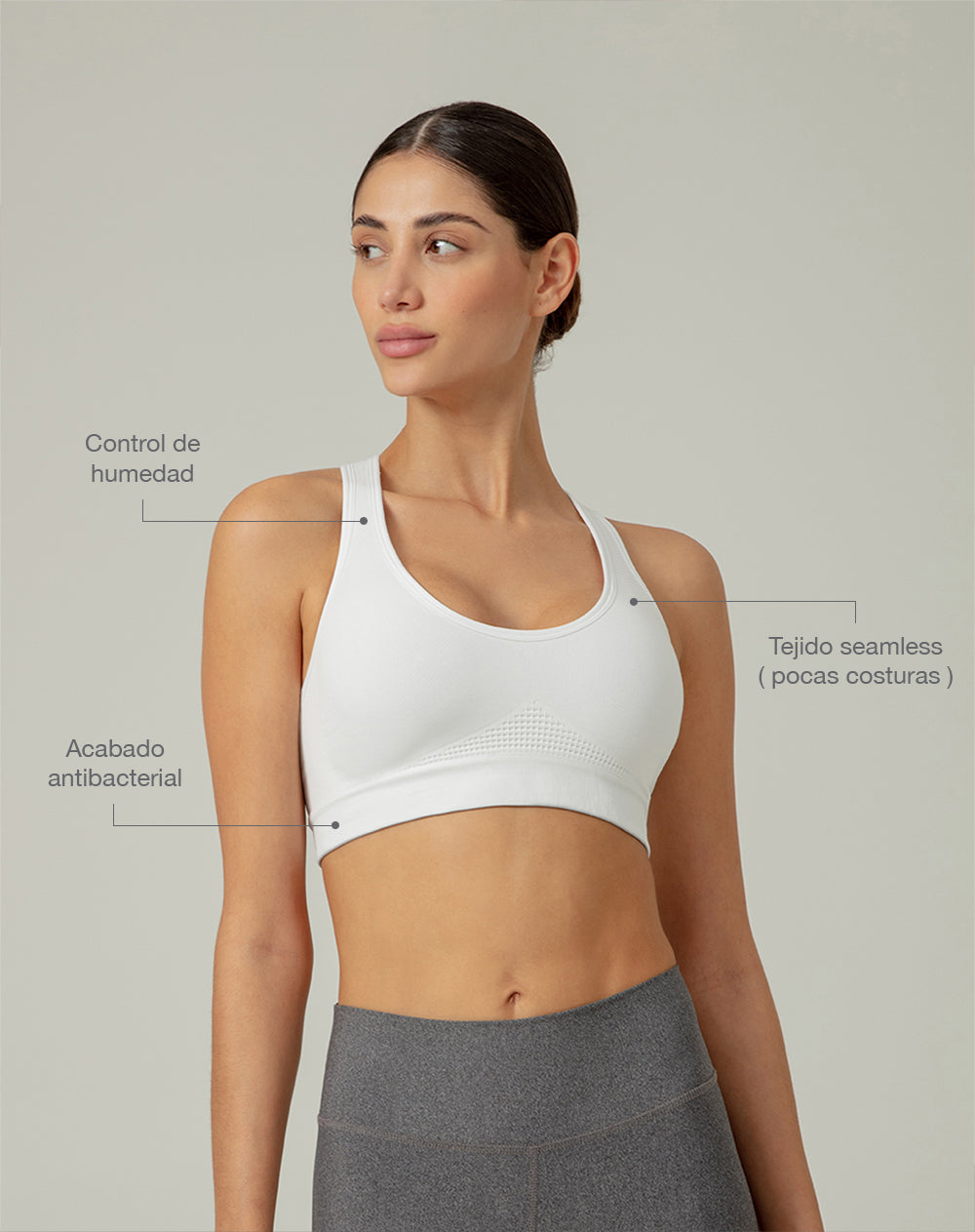 Top deportivo soporte alto seamless blanco