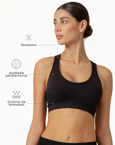Top deportivo soporte alto seamless pocas costuras negro