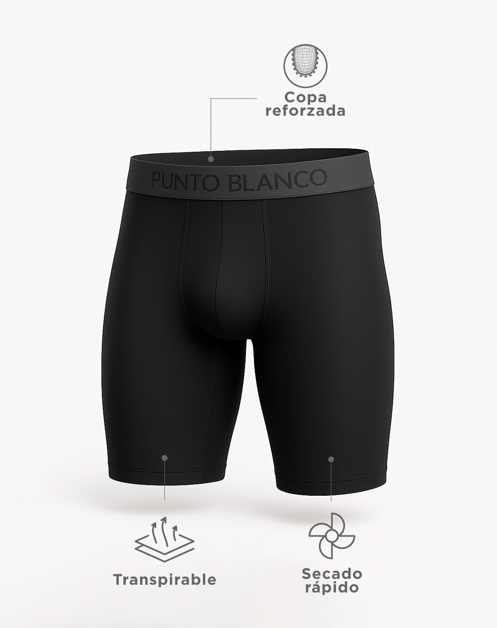 Bóxer deportivo largo microfibra transpirable negro