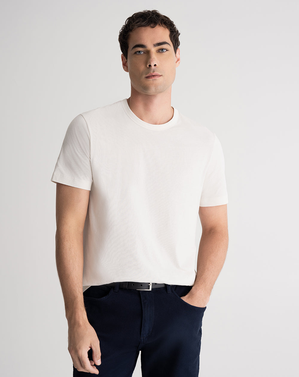 Camiseta regular algodón crema hombre