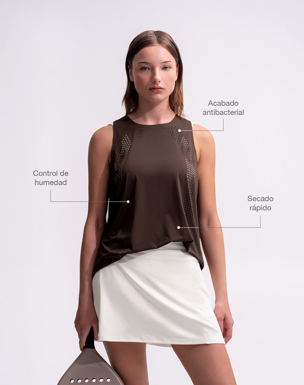 Camiseta esqueleto deportiva control humedad café mujer