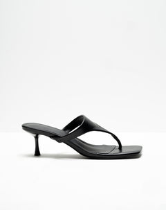 Sandalias de tacón bajo tipo thong negras mujer