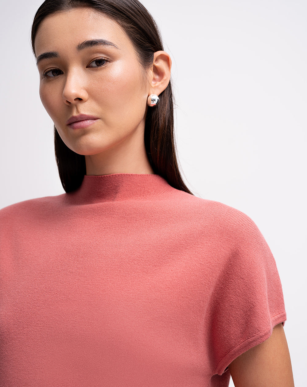 Camiseta regular tejido de punto rosa mujer