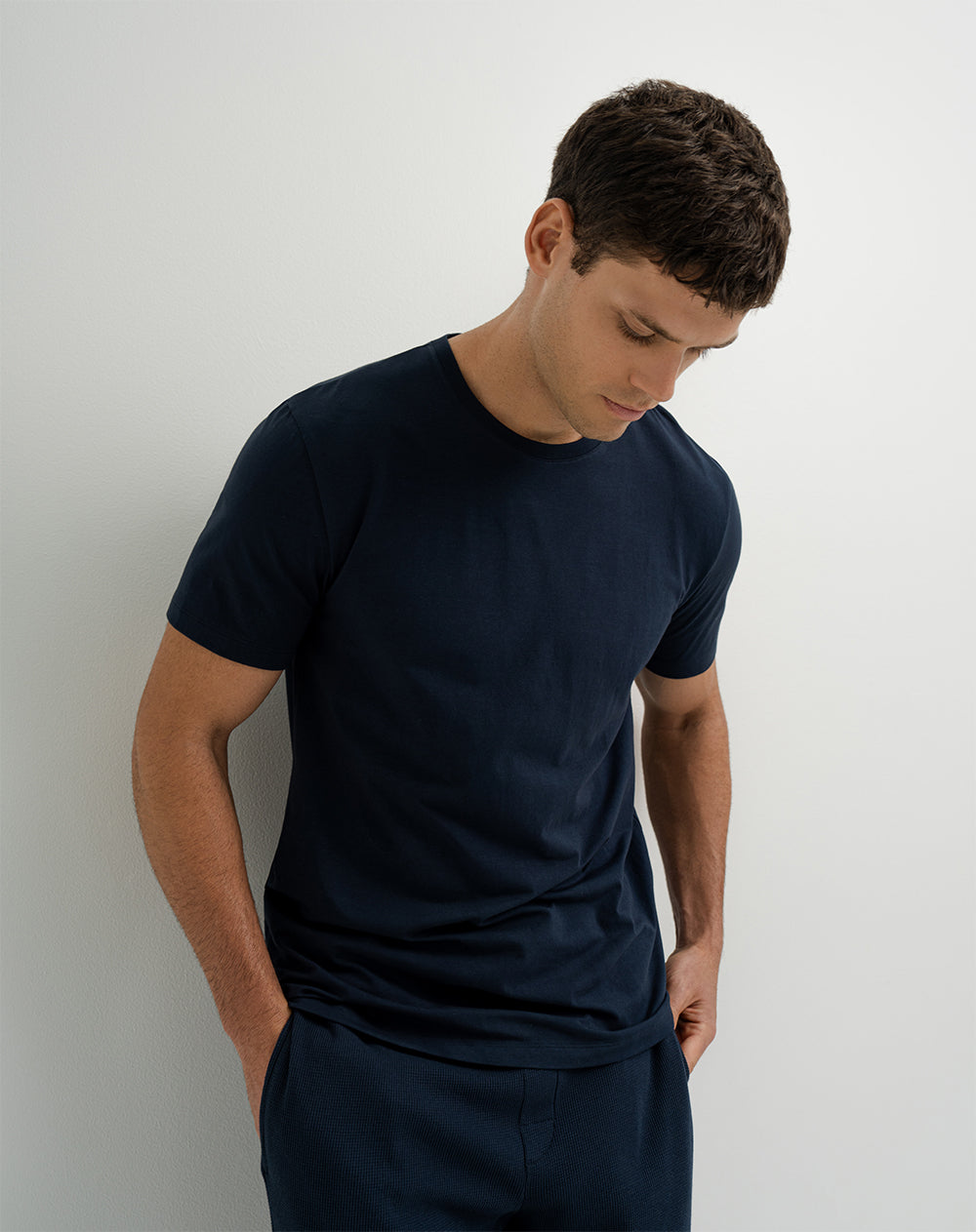 Camiseta de pijama hombre algodón pima azul oscuro