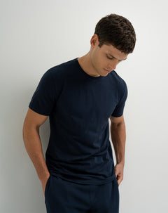 Camiseta de pijama algodón pima azul hombre