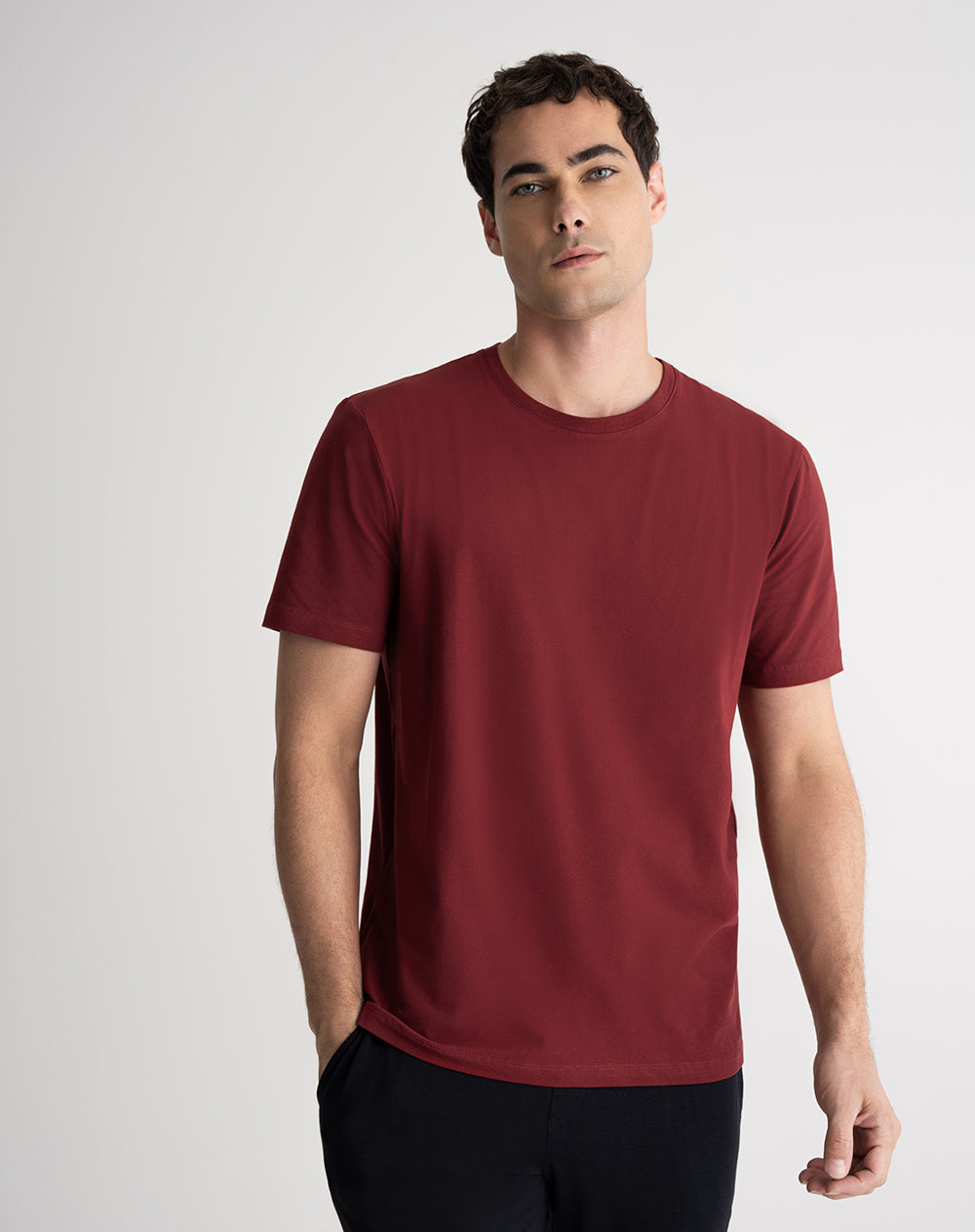 Camiseta de pijama hombre algodón pima vinotinto