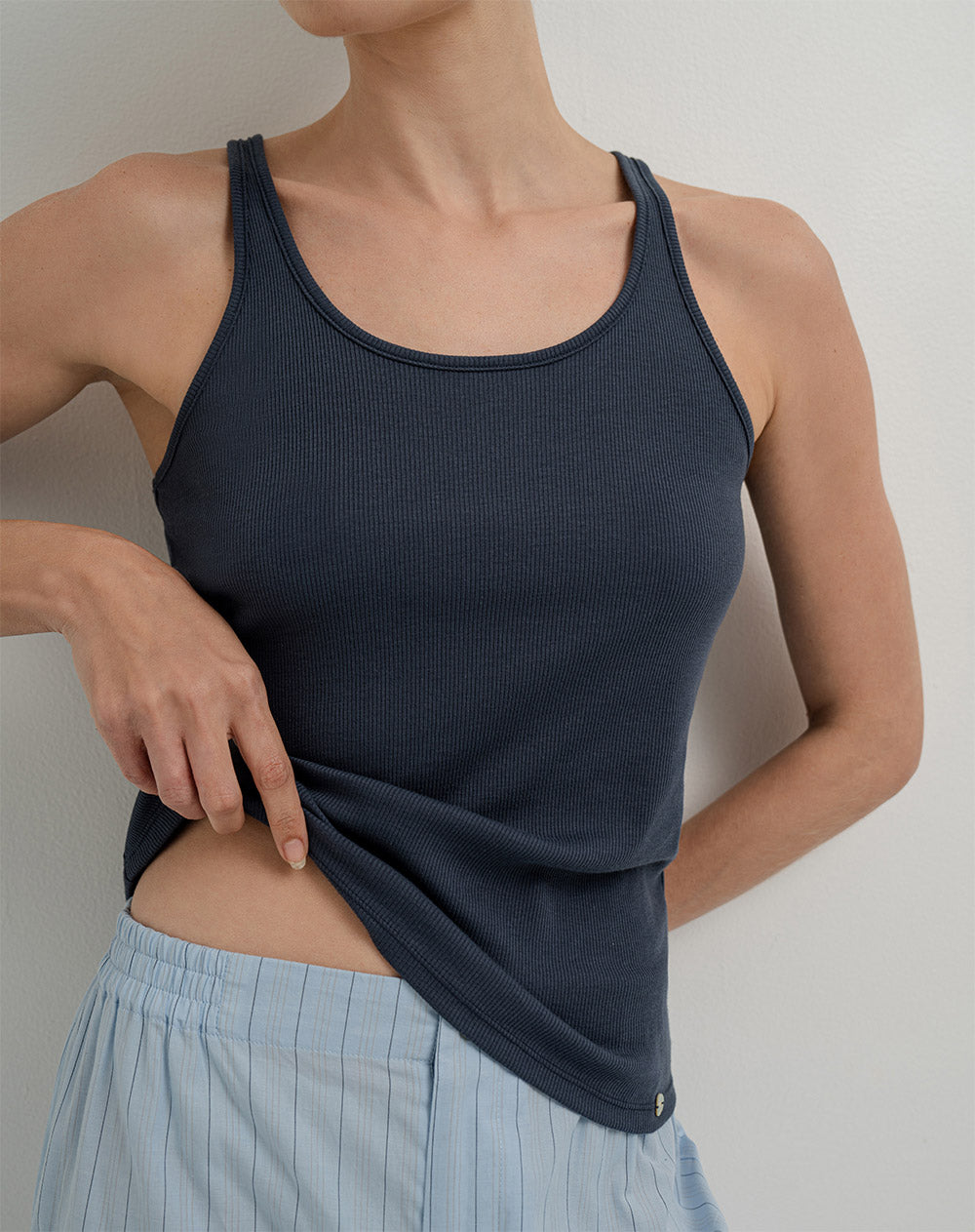 Camiseta esqueleto de pijama mujer algodón azul oscura