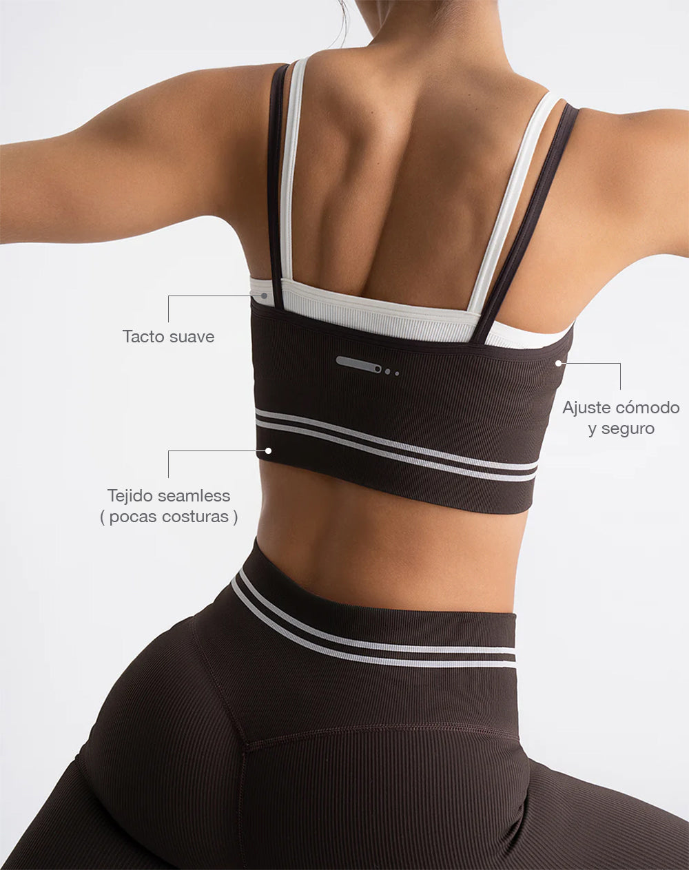 Top deportivo soporte medio doble seamless café