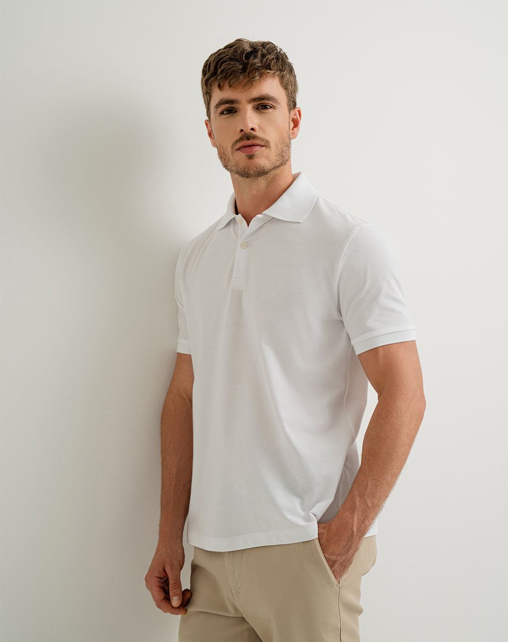 Polo regular algodón blanca hombre