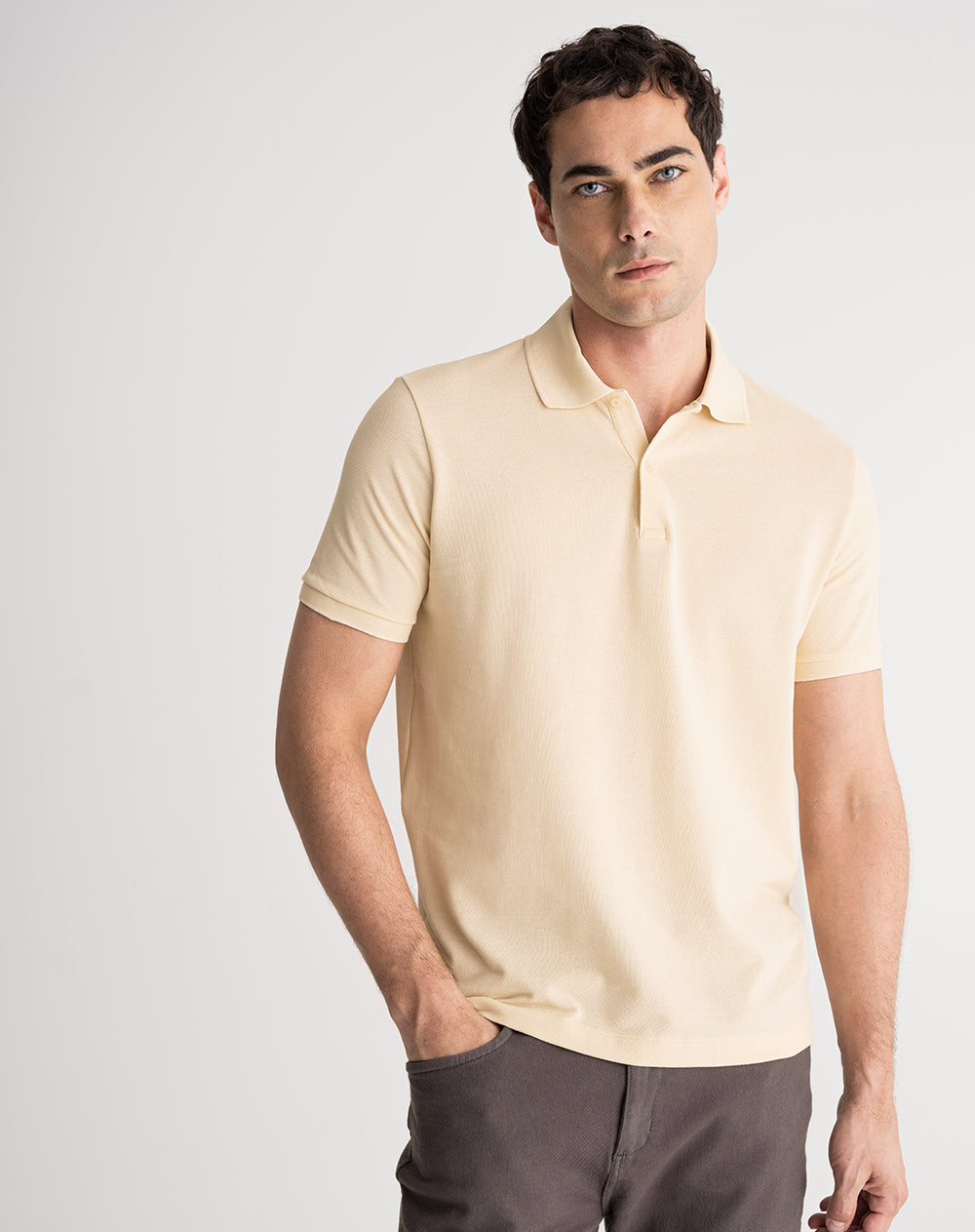 Polo regular algodón crema hombre