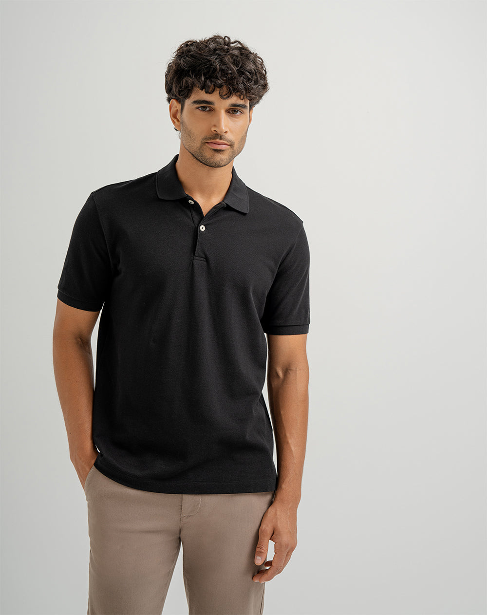 Polo regular algodón negra hombre