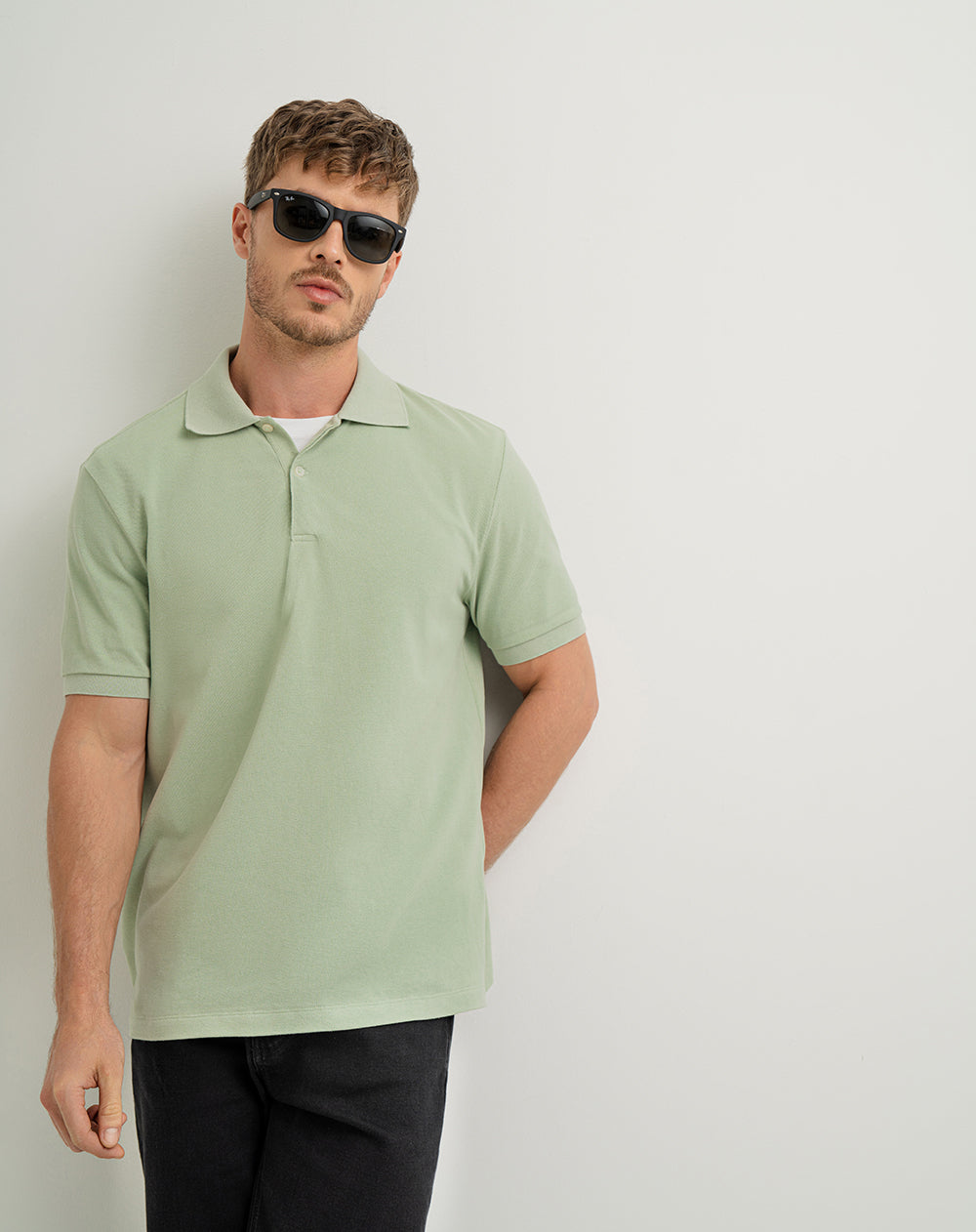 Polo regular algodón verde hombre