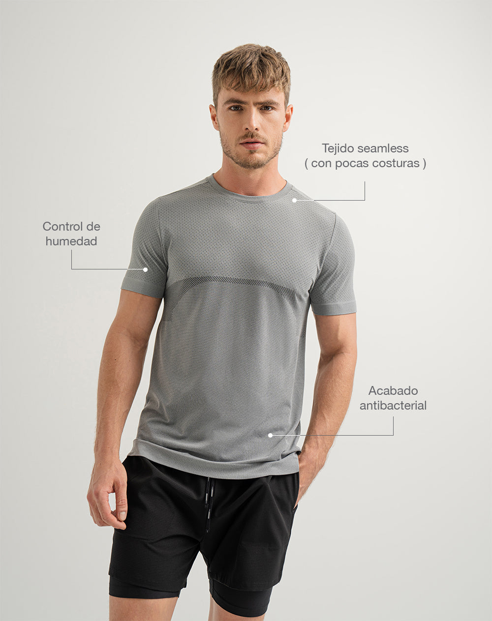 Camiseta deportiva antibacterial gris hombre