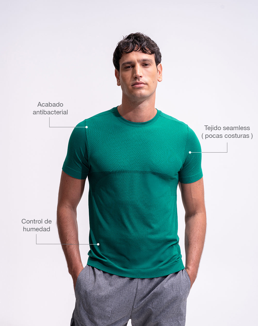 Camiseta deportiva antibacterial verde hombre