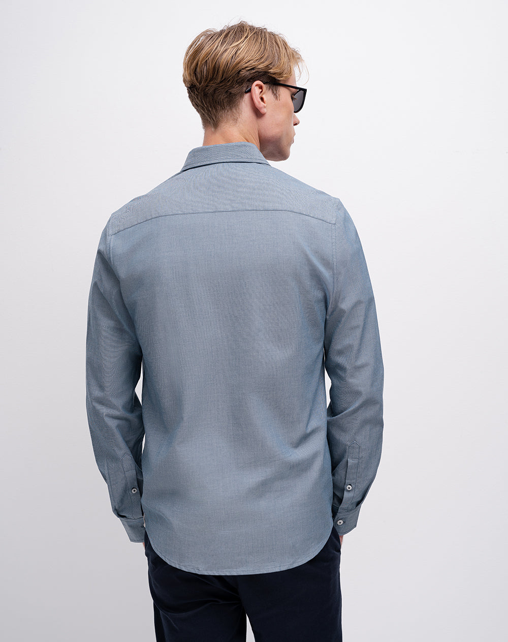 Camisa manga larga slim algodón azul hombre