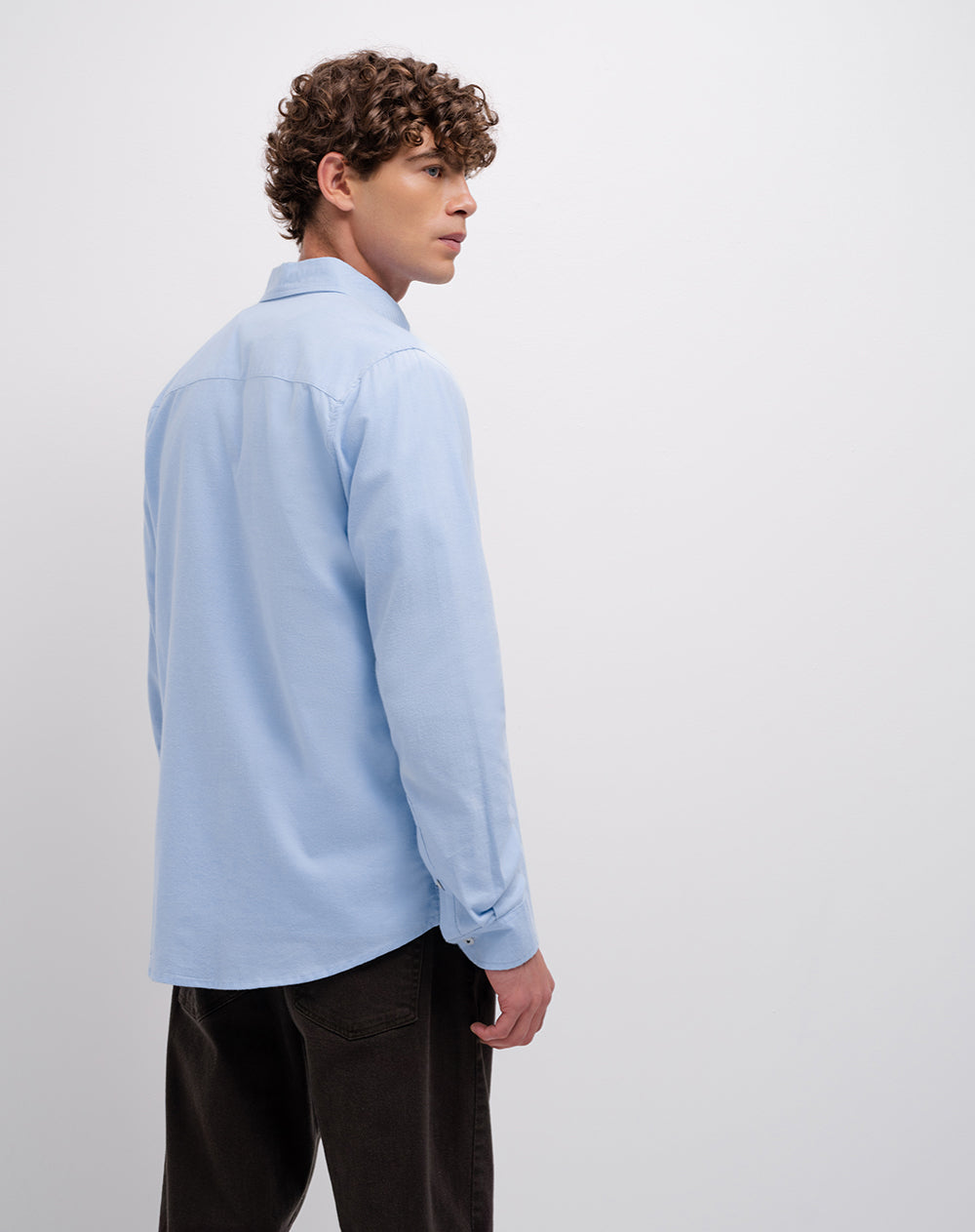 Camisa manga larga slim algodón azul hombre