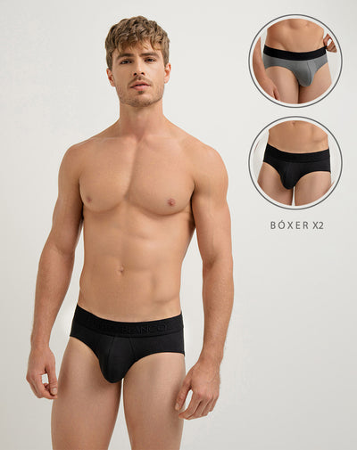 Bóxer brief algodón panel anatómico x2unds surtido