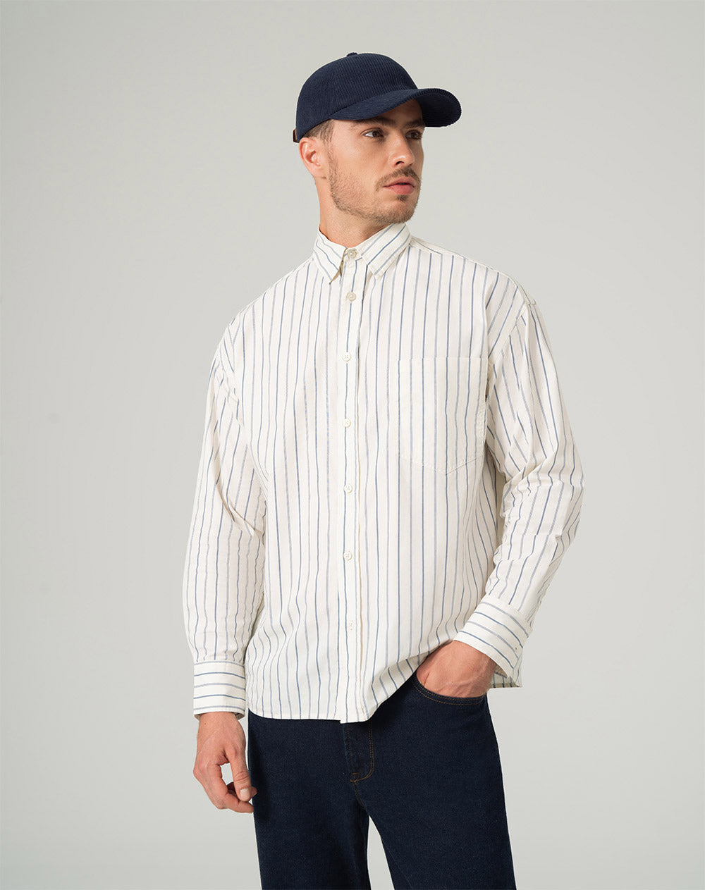 Camisa manga larga regular algodón habano hombre