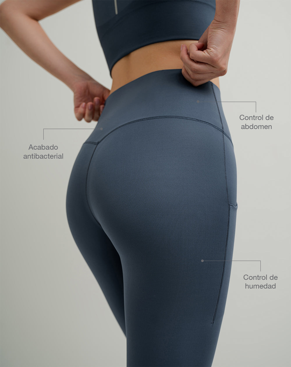 Legging deportivo control abdomen azul mujer