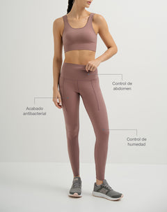Legging deportivo control abdomen palo rosa mujer