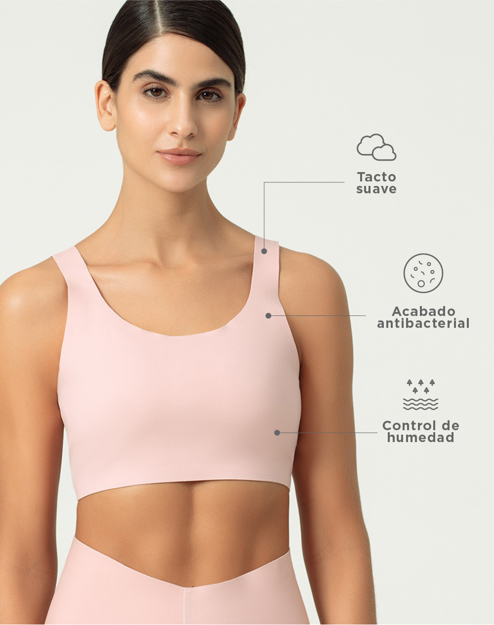 Top deportivo soporte medio copas removibles rosa