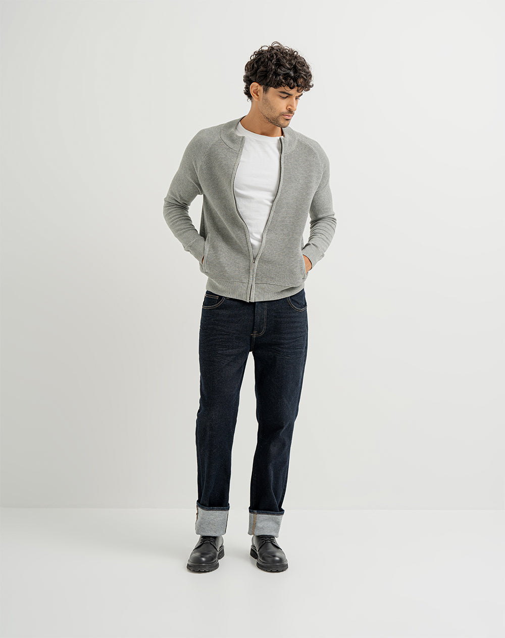 Suéter regular tejido de punto algodón gris hombre