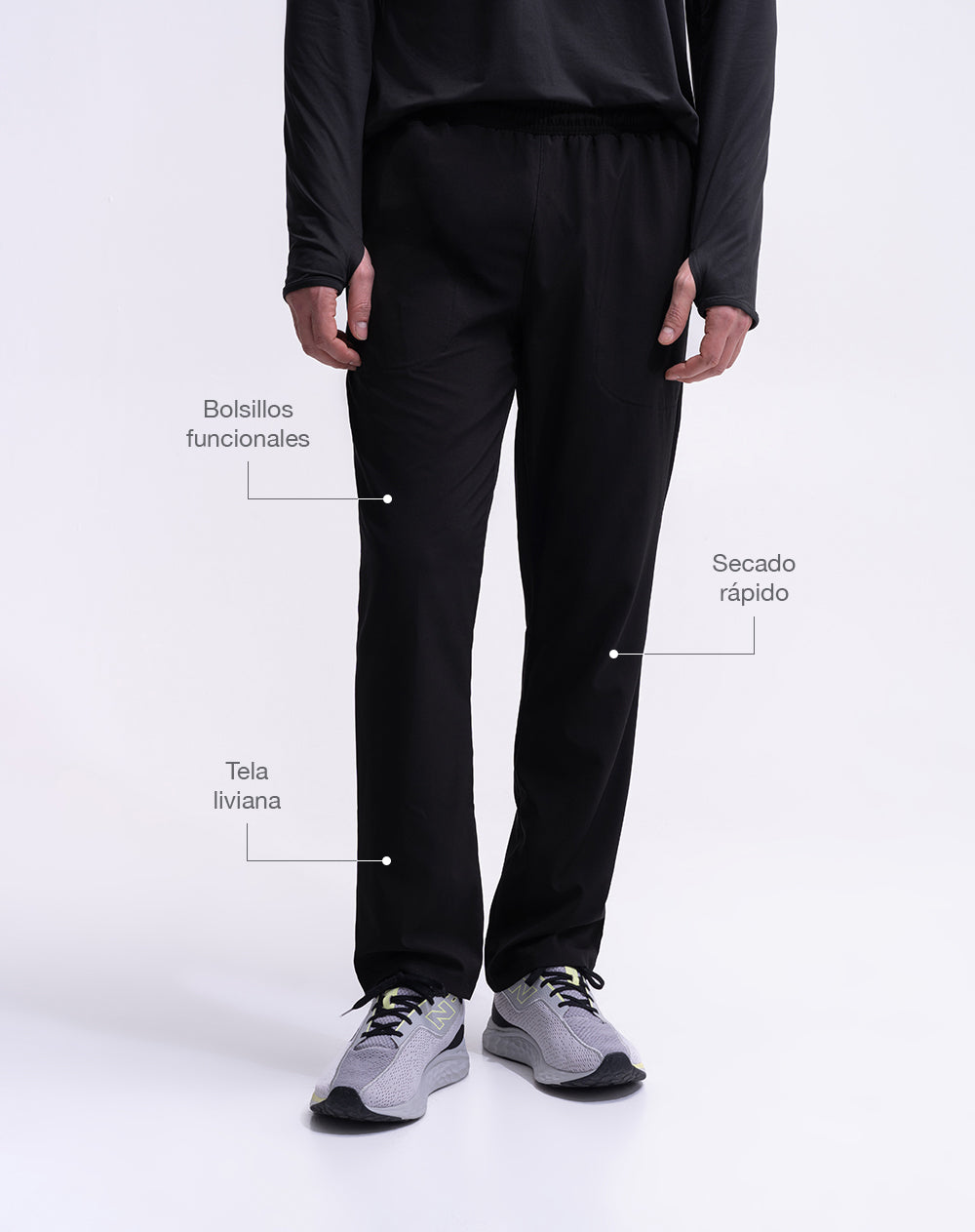 Pantalón deportivo secado rápido negro hombre