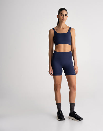 Biker deportivo seamless control abdomen azul mujer