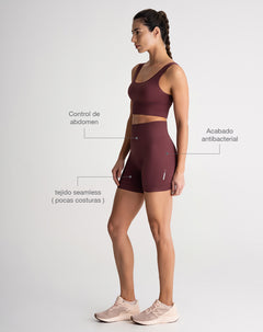 Biker deportivo seamless control abdomen vino tinto mujer
