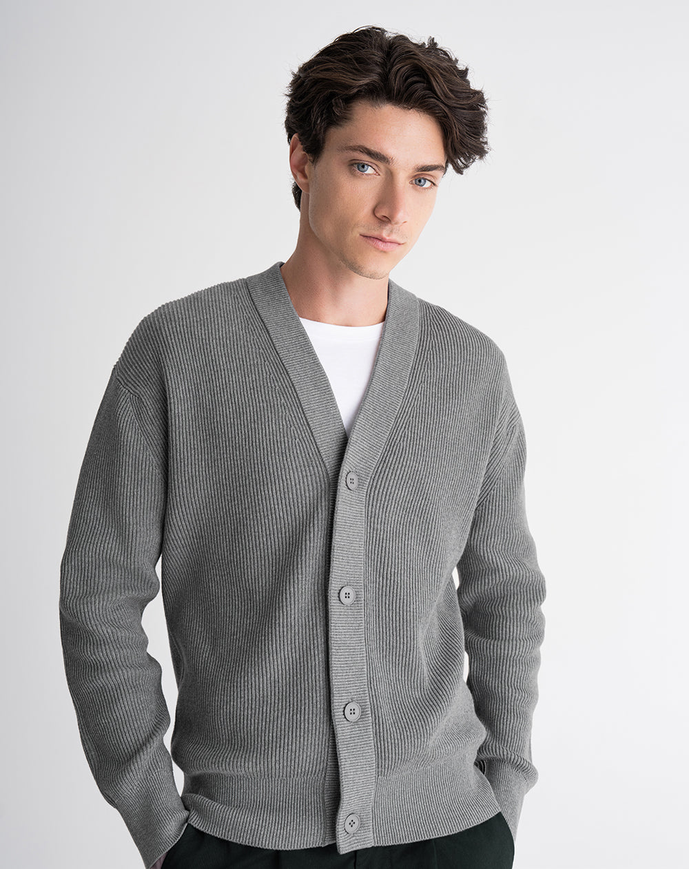 Suéter regular tejido de punto algodón gris hombre