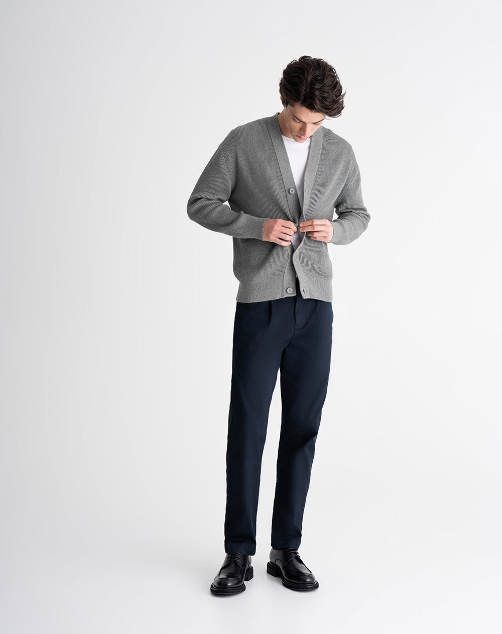 Suéter regular tejido de punto algodón gris hombre