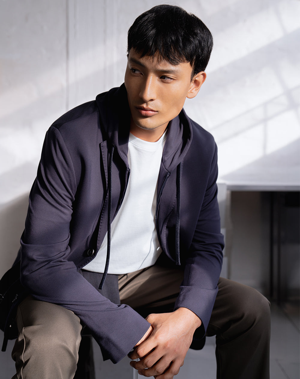 Blazer regular con capucha azul hombre