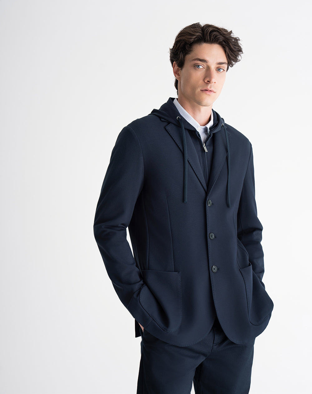 Blazer regular con capucha azul hombre