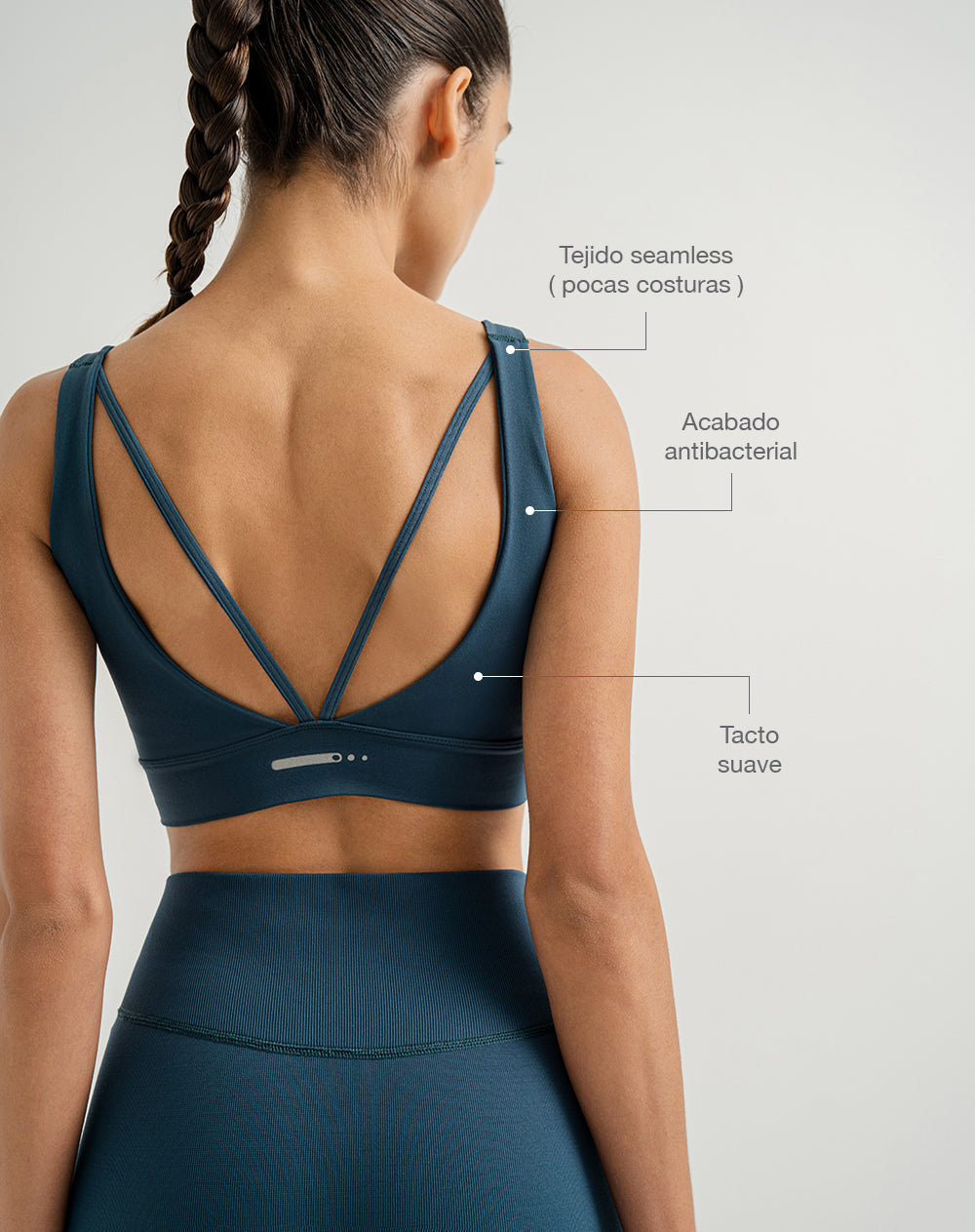 Top deportivo soporte medio seamless antibacterial azul