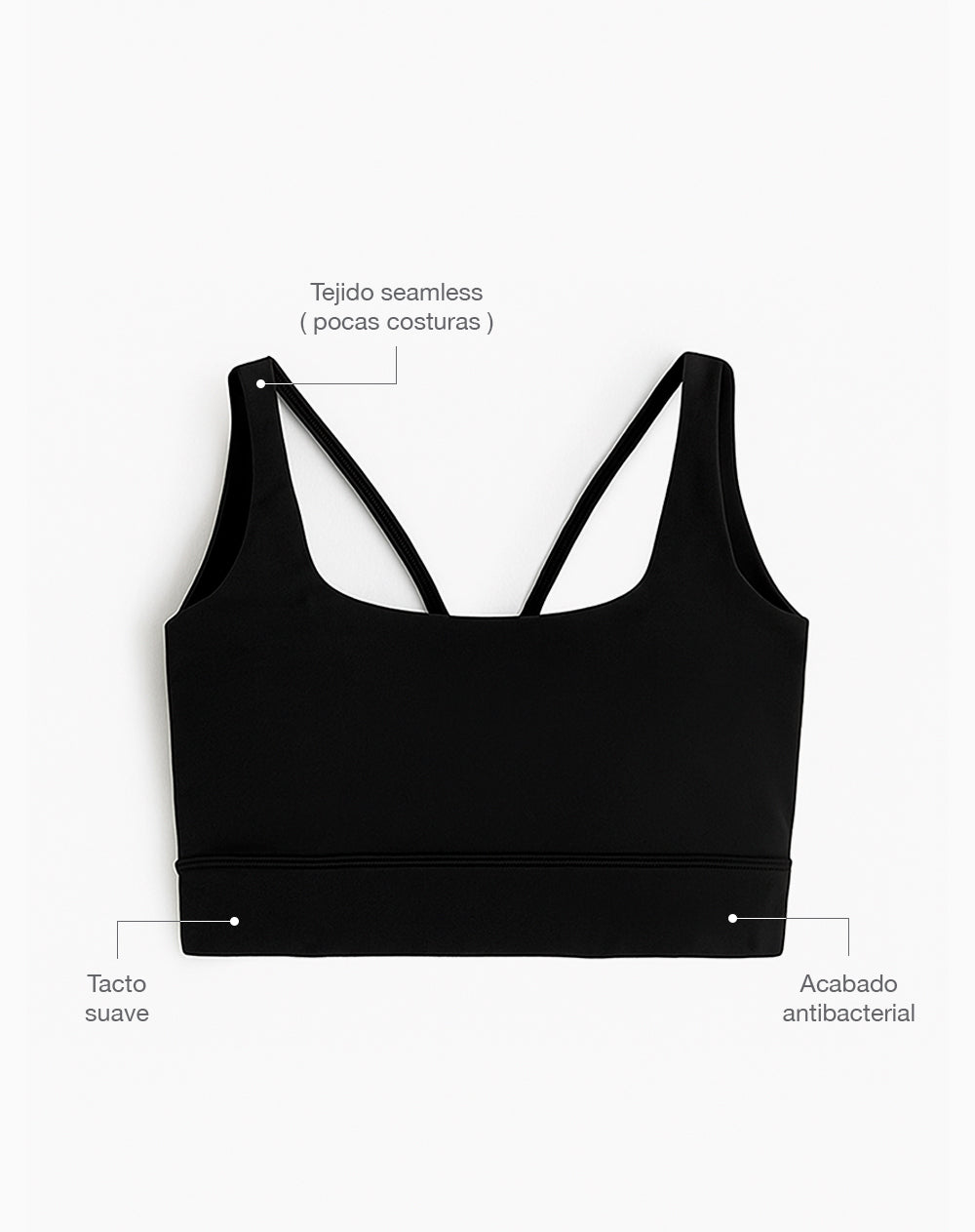 Top deportivo soporte medio antibacteria negro