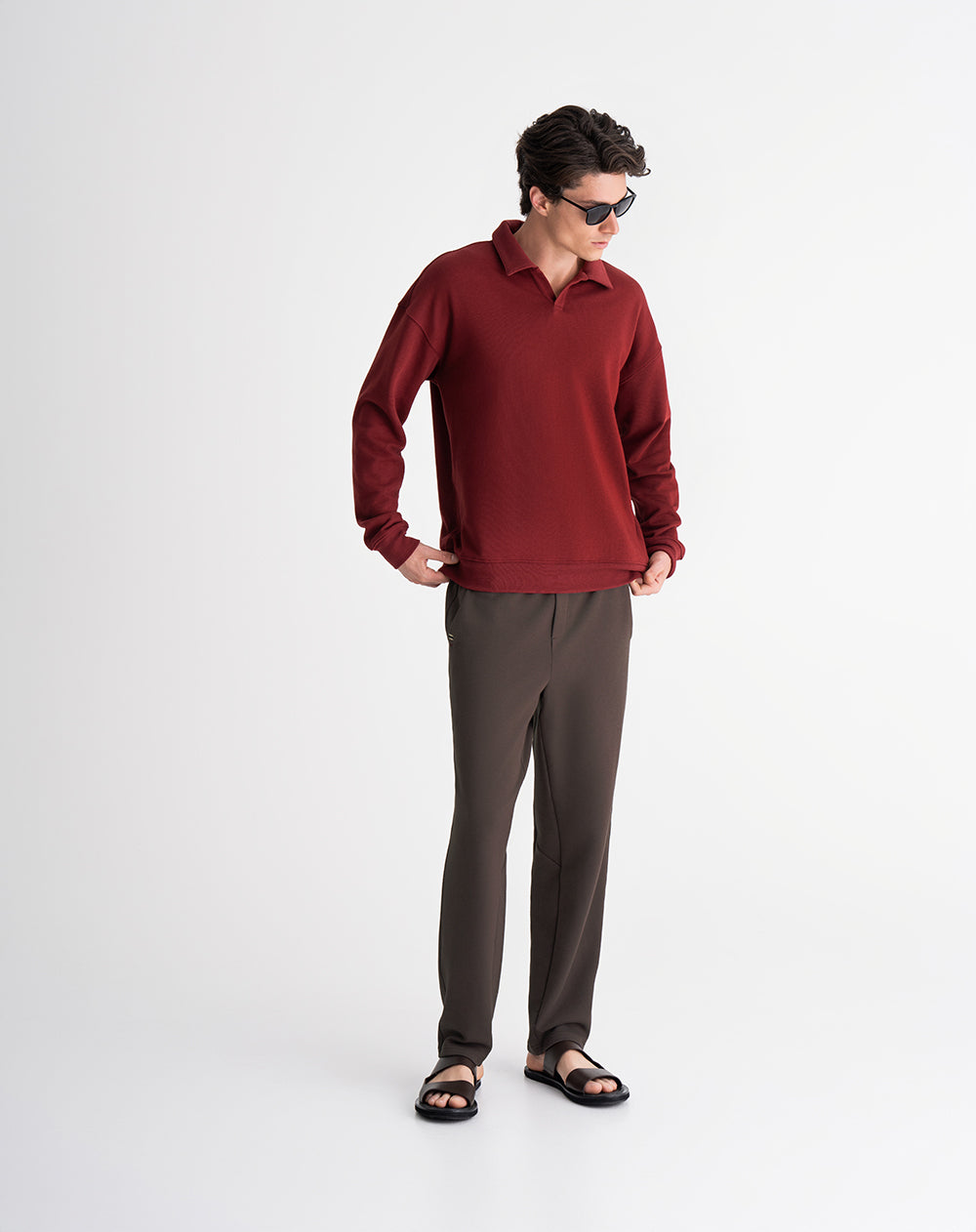 Camiseta regular fit manga larga vinotinto