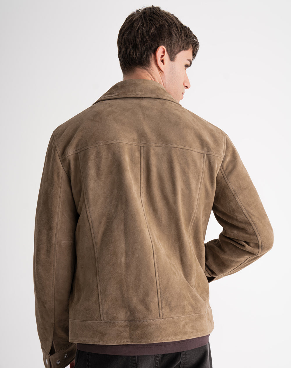 Chaqueta regular cuero café hombre