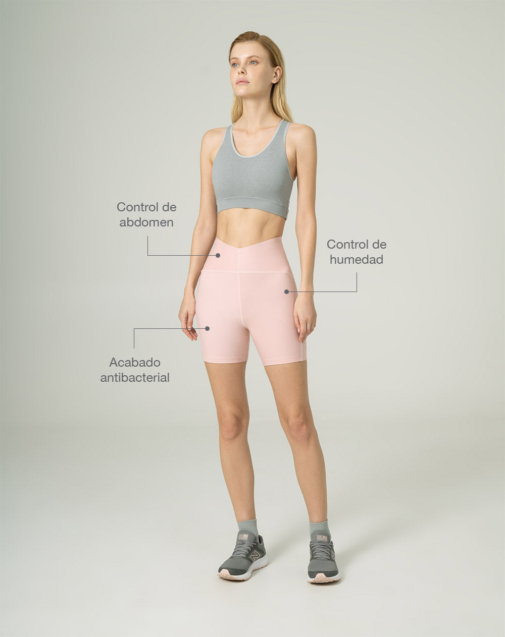 Biker deportivo tiro alto control abdomen rosa mujer