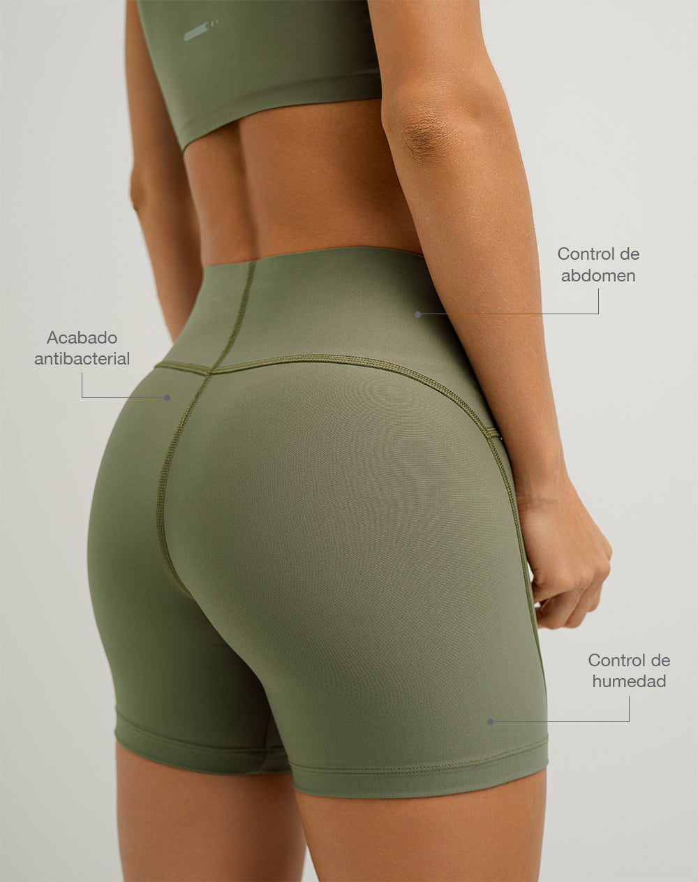 Biker deportivo tiro alto control abdomen verde mujer