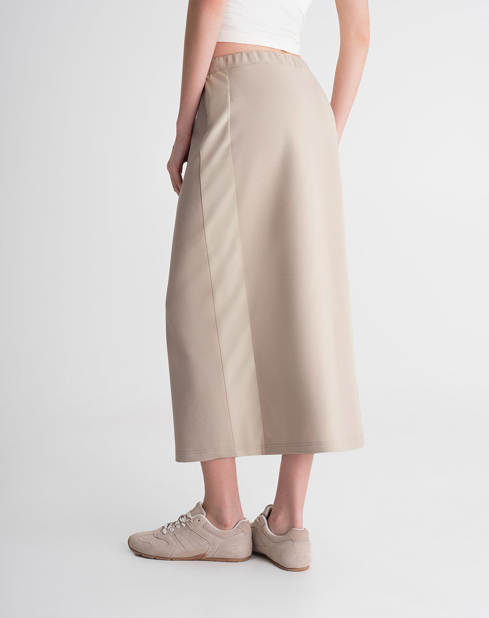 Falda midi tacto suave caqui mujer