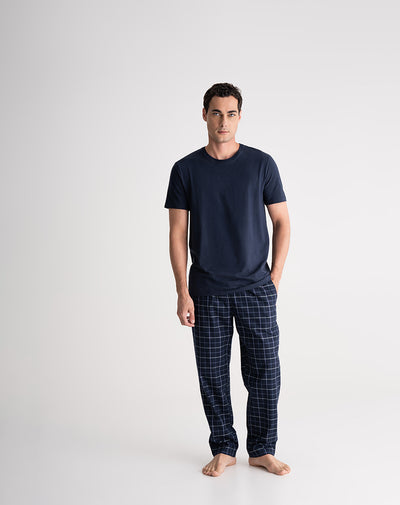 Pantalón regular fit tiro medio azul cuadros