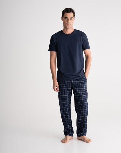 Pantalón regular fit tiro medio azul cuadros