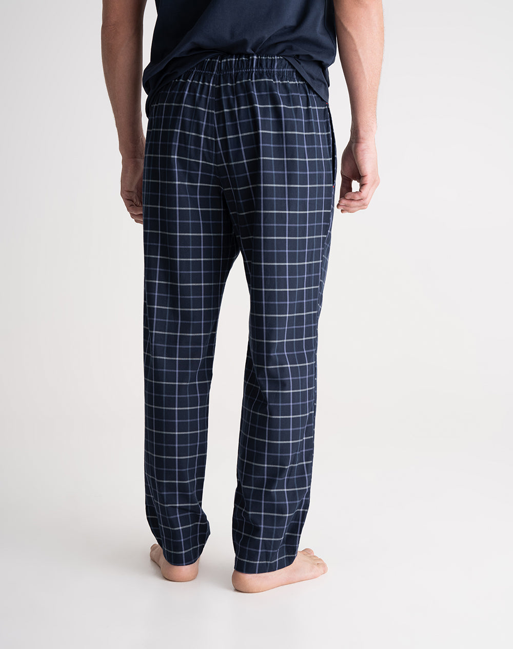 Pantalón regular fit tiro medio azul cuadros