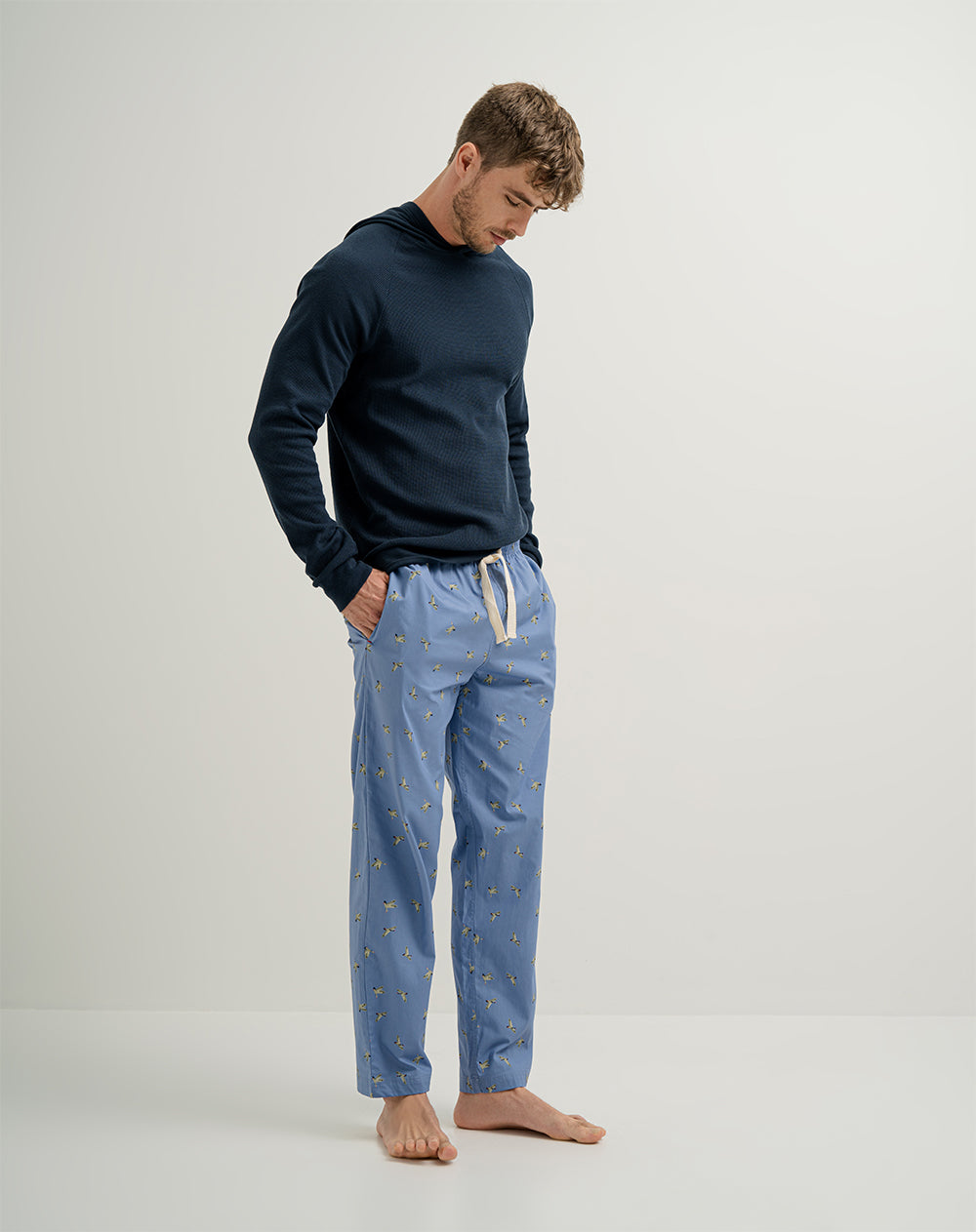 Pantalón de pijama hombre algodón largo azul estampado