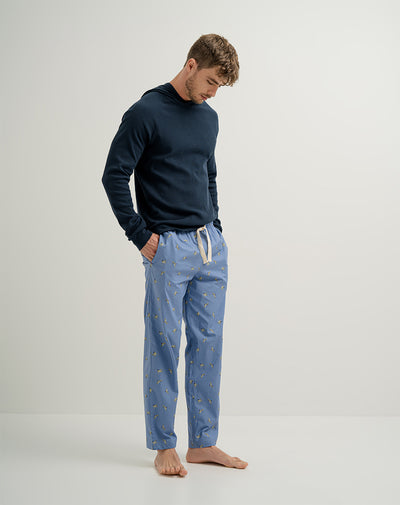 Pantalón de pijama hombre algodón largo azul estampado