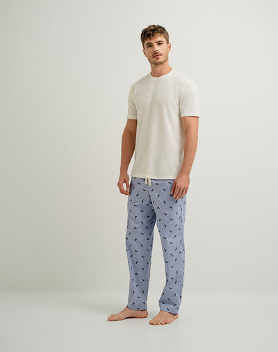Pantalón de pijama hombre algodón largo azul estampado