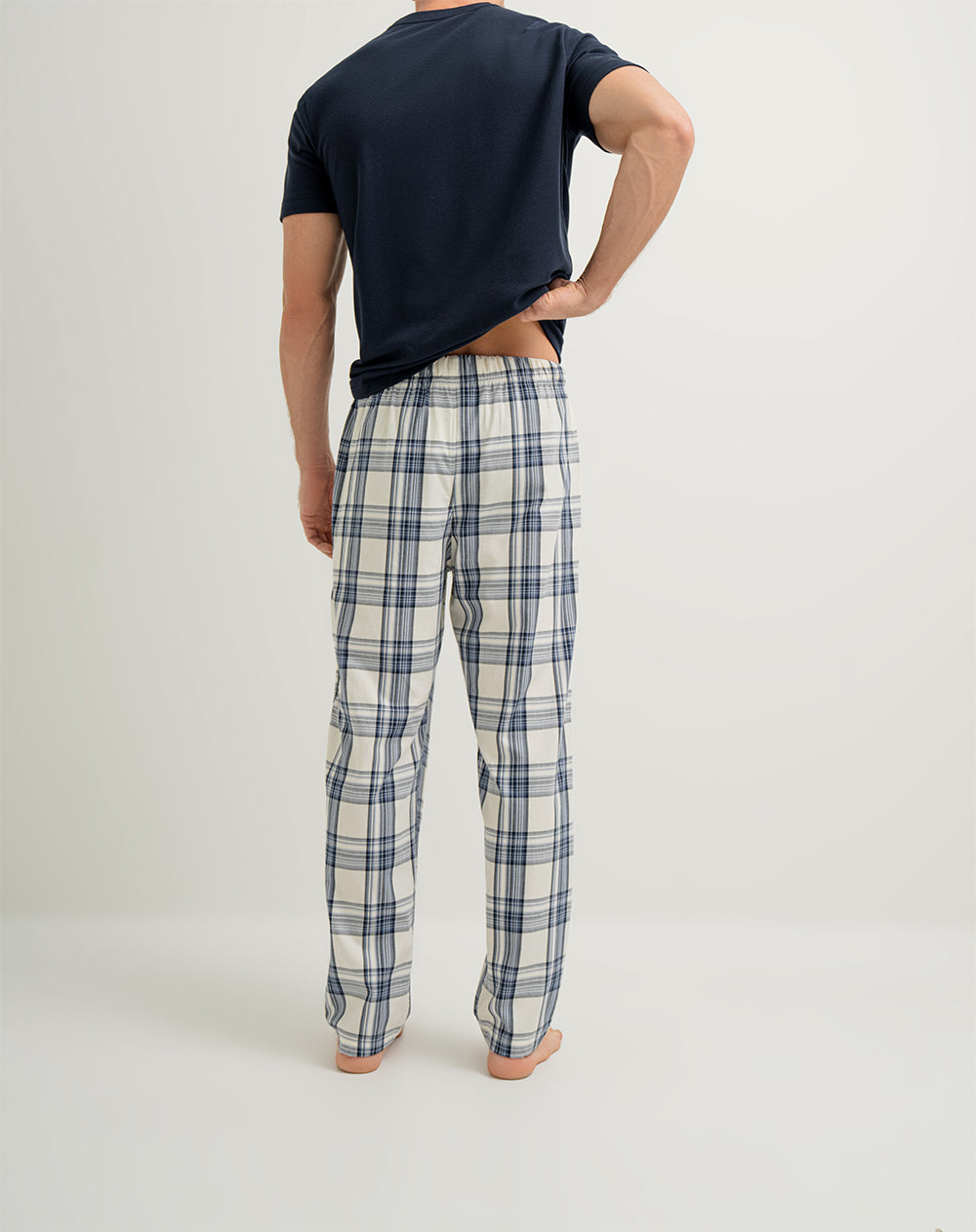 Pantalón de pijama hombre algodón largo habano cuadros