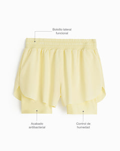 Short deportivo ciclista interno amarillo mujer