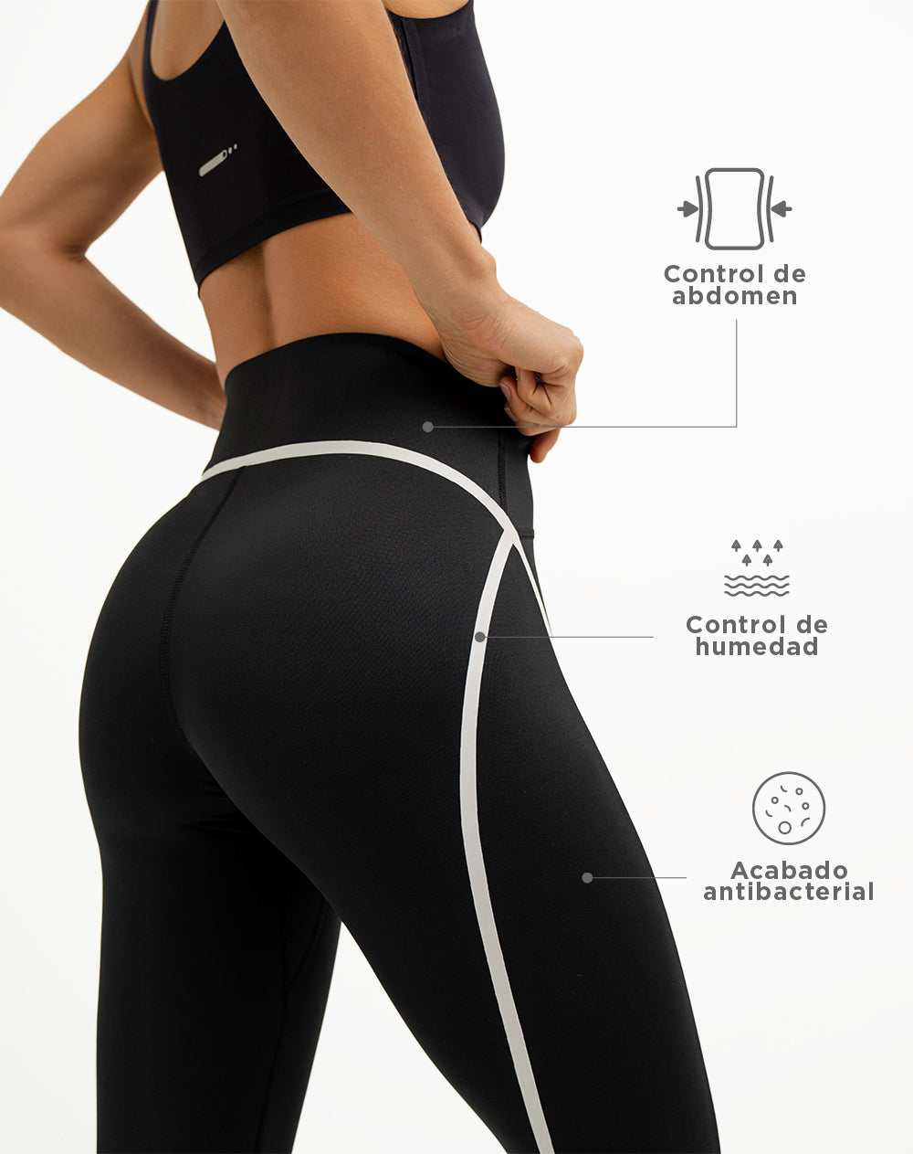 Legging deportivo control abdomen negro para mujer